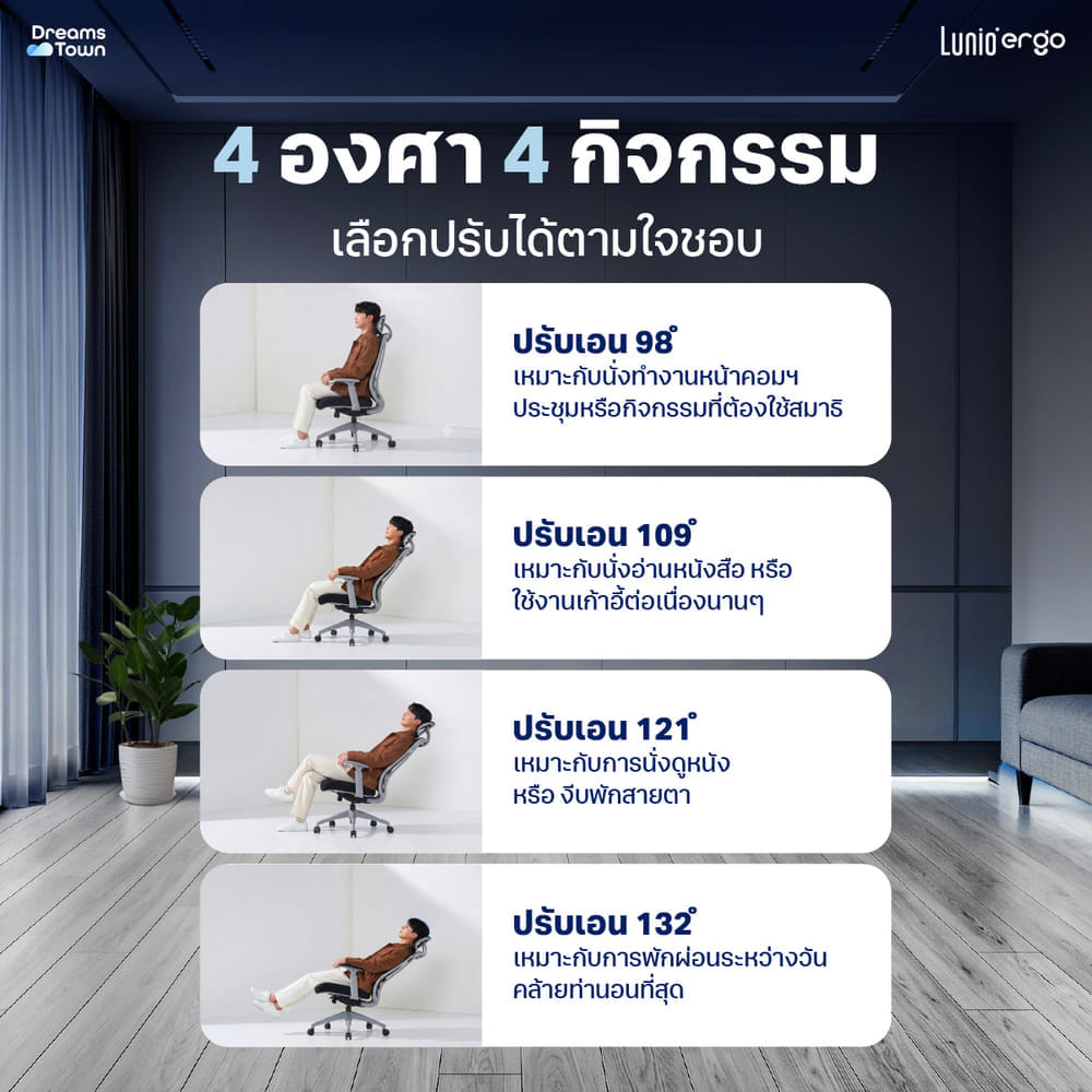 เก้าอี้ทำงาน เพื่อสุขภาพ LUNIO ERGO APOLLO SMART X2 CHAIR BLACK JET สีดำ/เทา